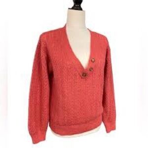 NWT Marine Layer Alpaca Blend Pointelle V Neck Sweater Small Coral